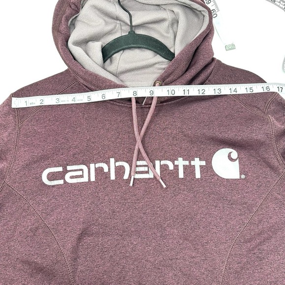 Carhartt Force Sweatshirt Youth 12/14 Large Maroon Hoodie Spell Out Logo Relaxed - Picture 9 of 11